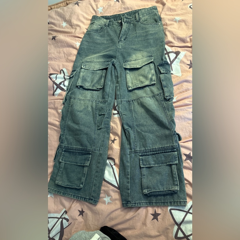 Green Cargo Pants with Multiple Pockets